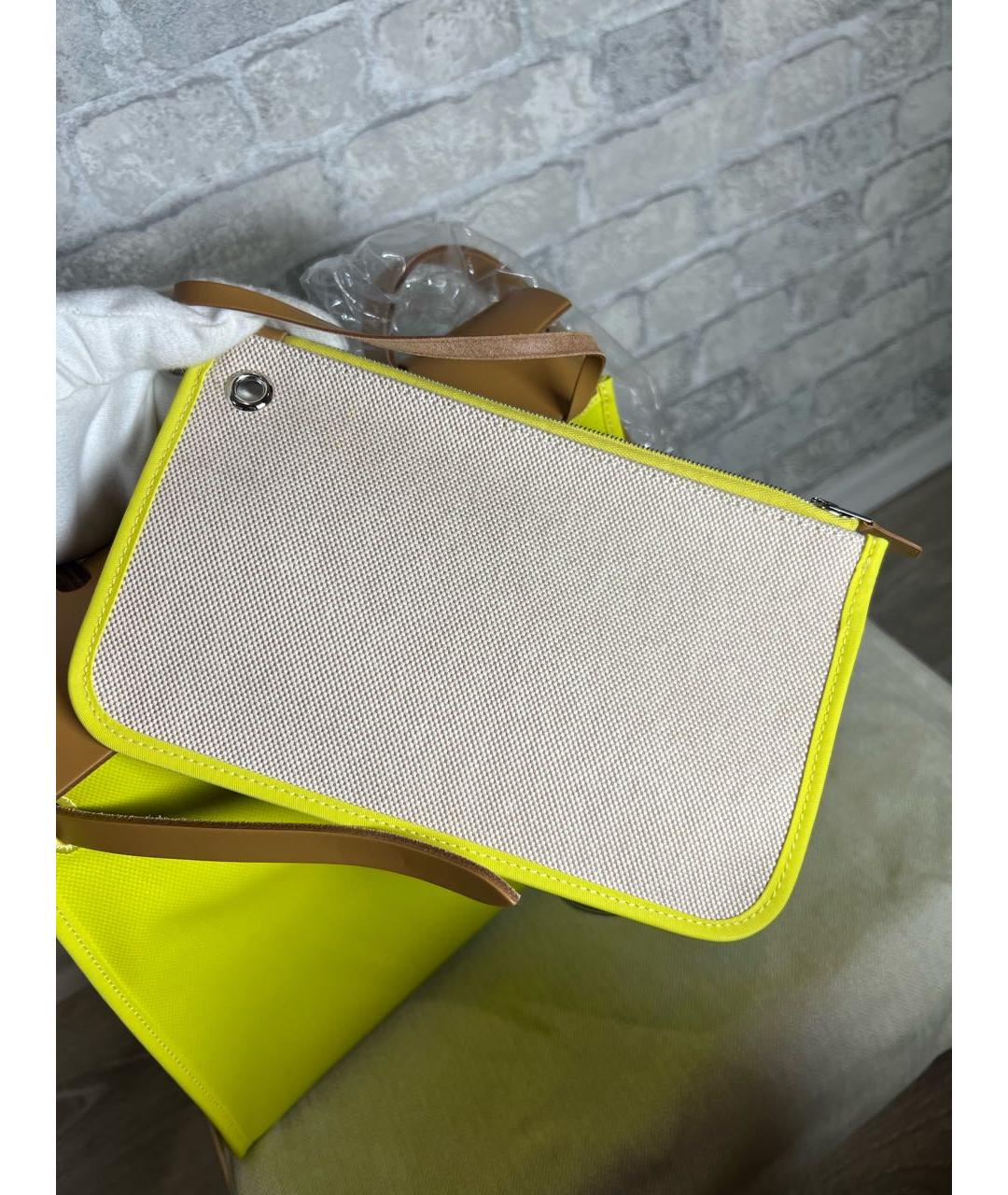 HERMES Желтая тканевая сумка с короткими ручками, фото 6