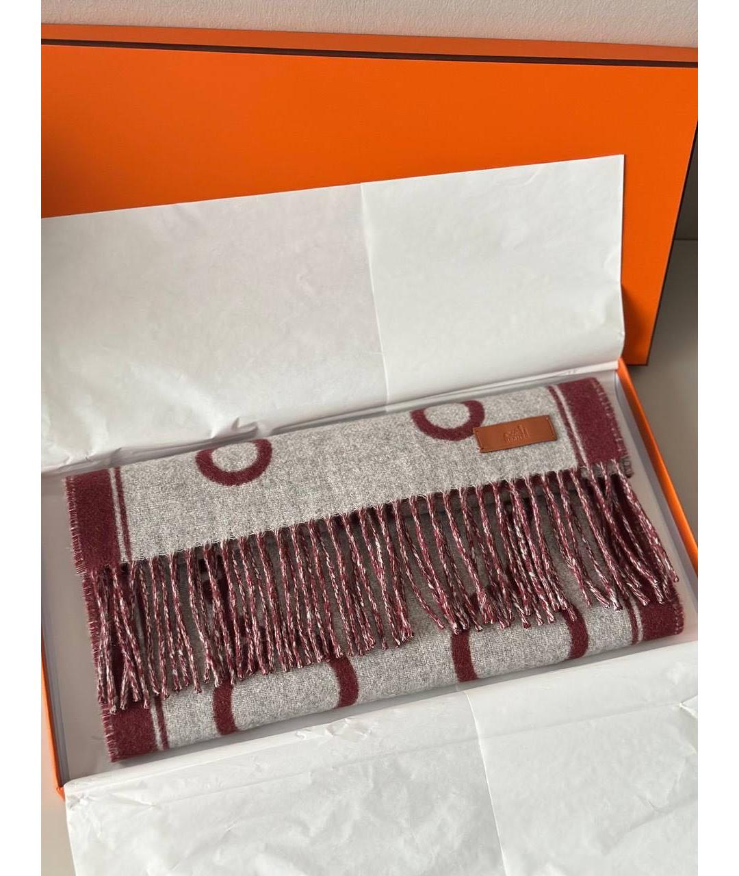 HERMES Бордовый кашемировый шарф, фото 2