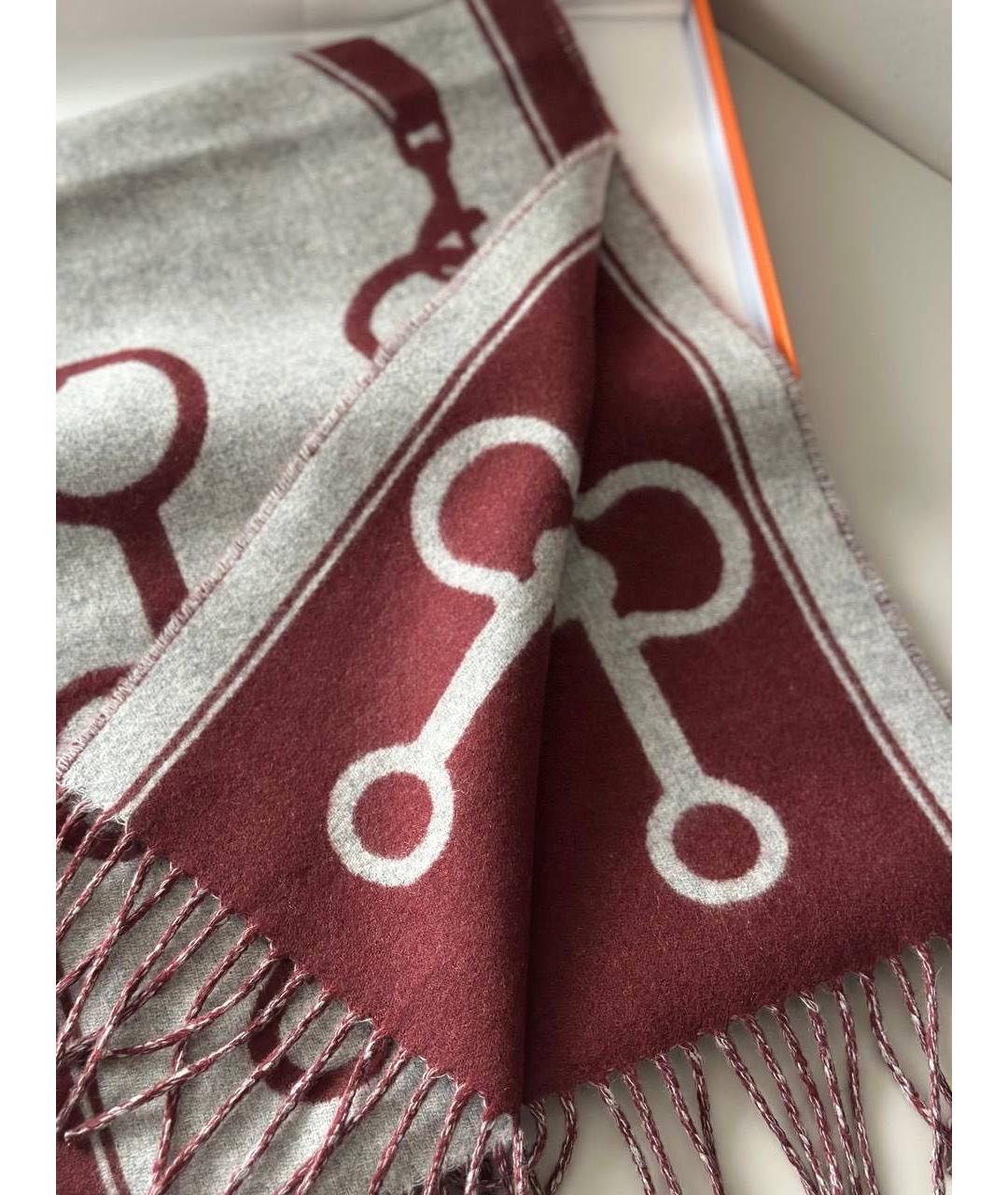 HERMES Бордовый кашемировый шарф, фото 3
