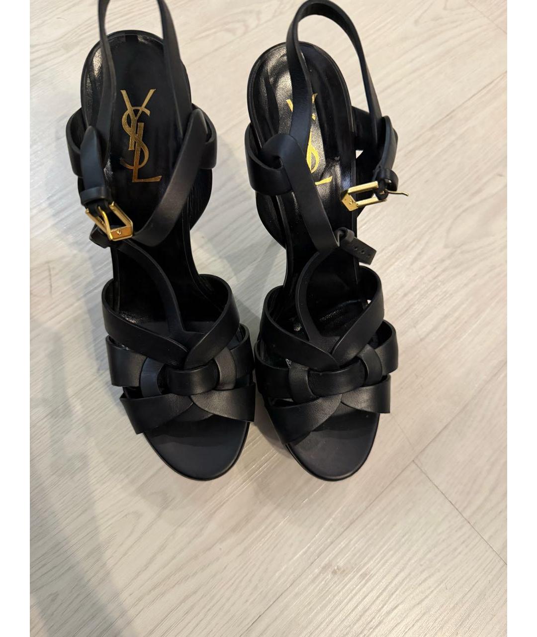 SAINT LAURENT Черные кожаные босоножки, фото 2