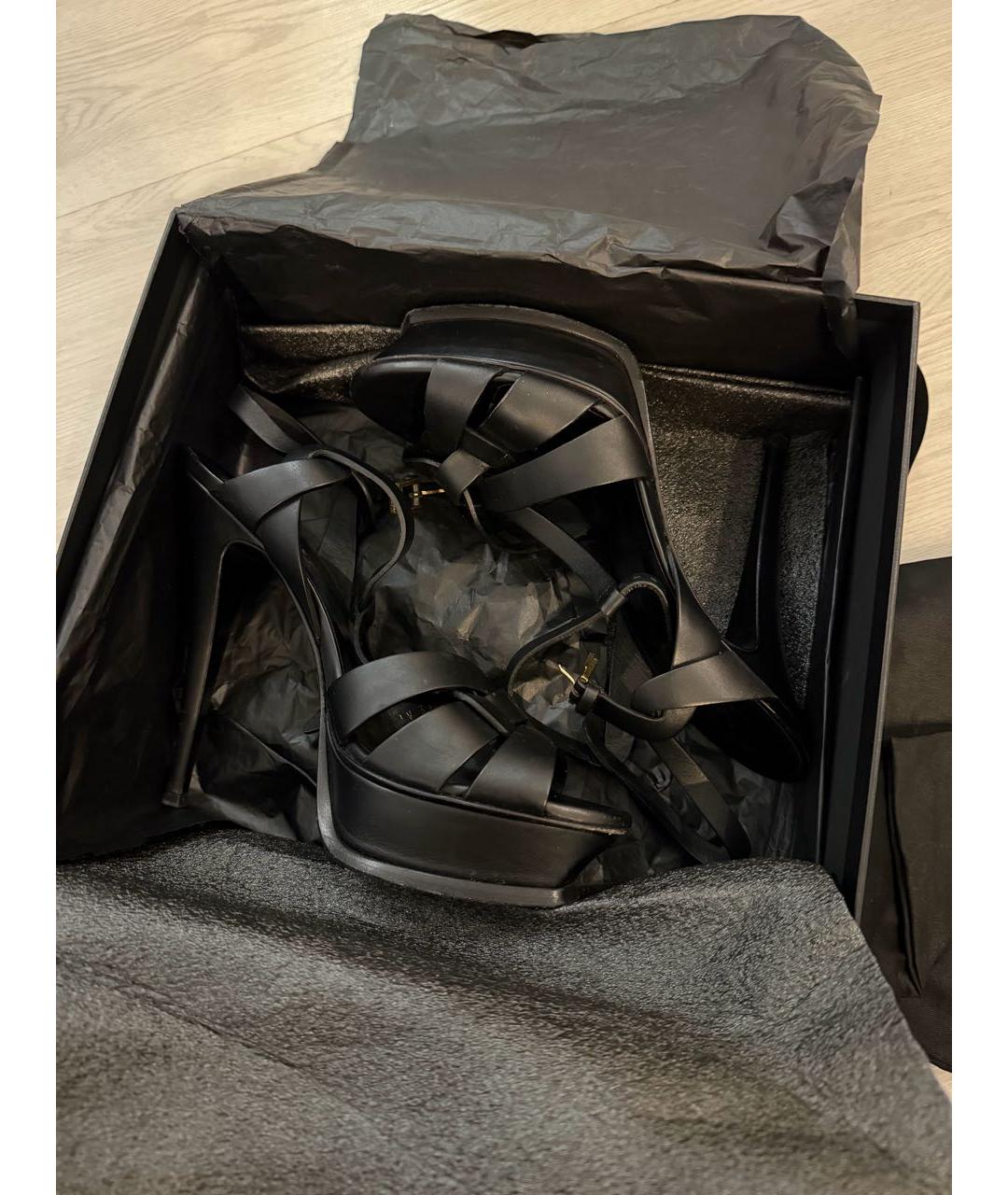 SAINT LAURENT Черные кожаные босоножки, фото 5