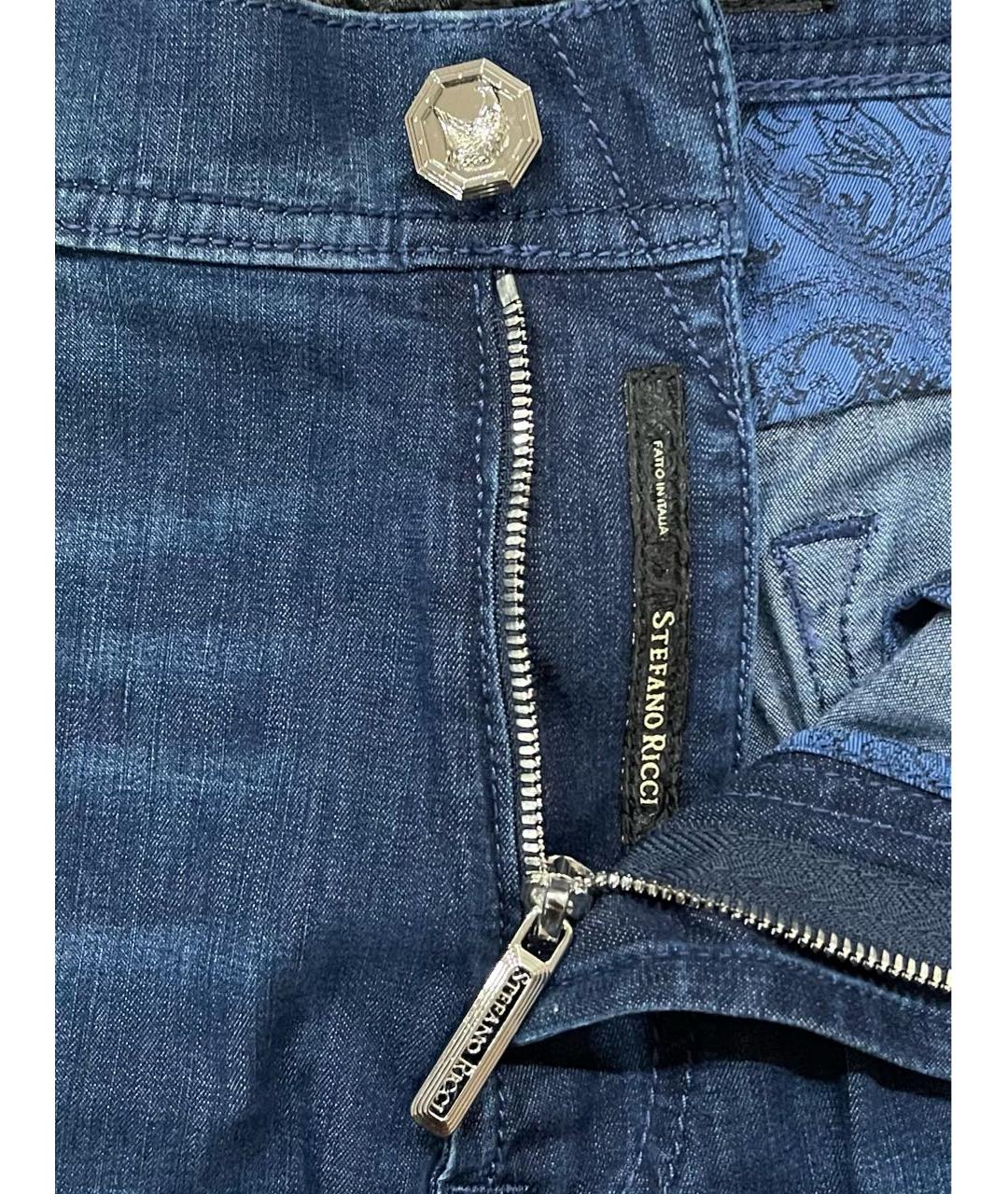 STEFANO RICCI Синие хлопко-полиэстеровые прямые джинсы, фото 3