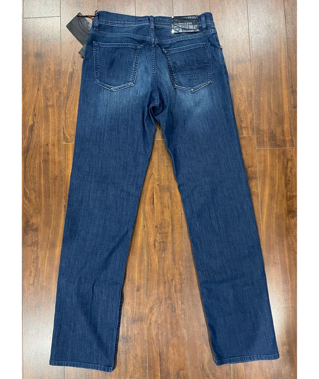 STEFANO RICCI Синие хлопко-полиэстеровые прямые джинсы, фото 2