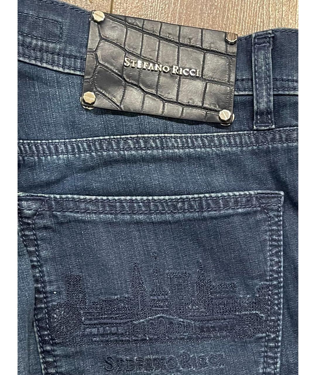 STEFANO RICCI Синие хлопко-полиэстеровые прямые джинсы, фото 5