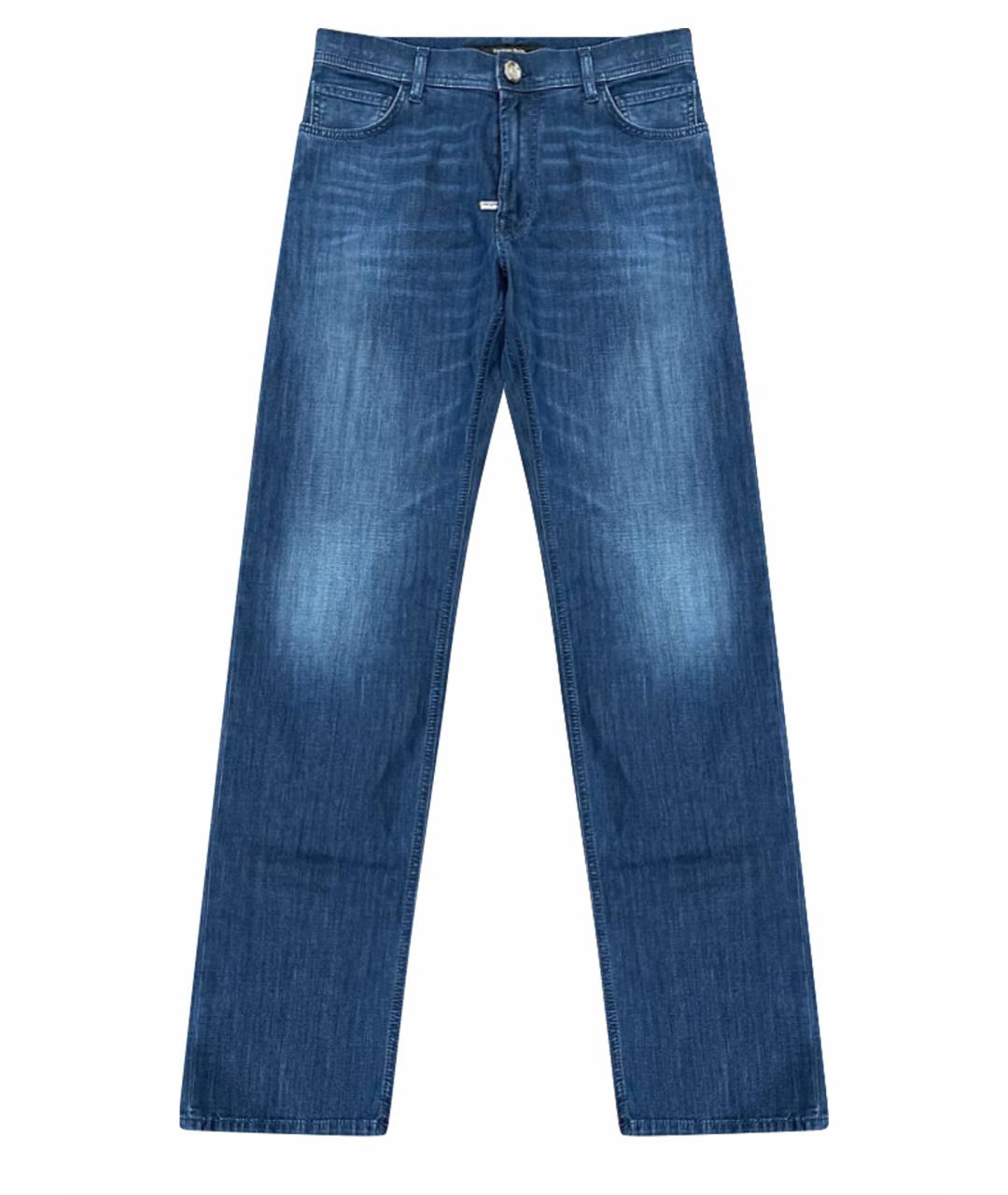 STEFANO RICCI Синие хлопко-полиэстеровые прямые джинсы, фото 1