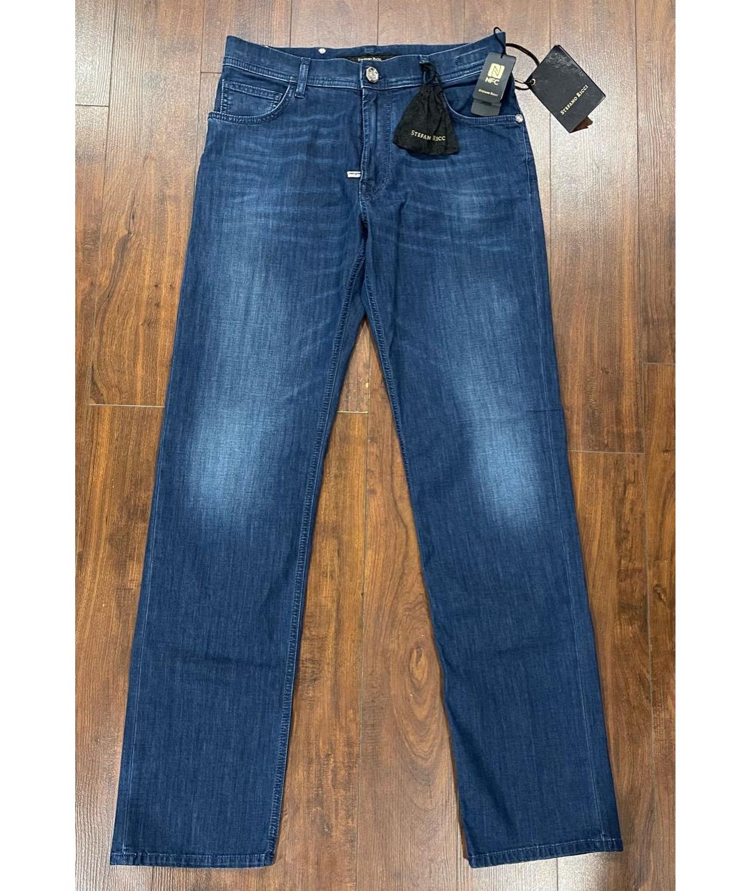 STEFANO RICCI Синие хлопко-полиэстеровые прямые джинсы, фото 9