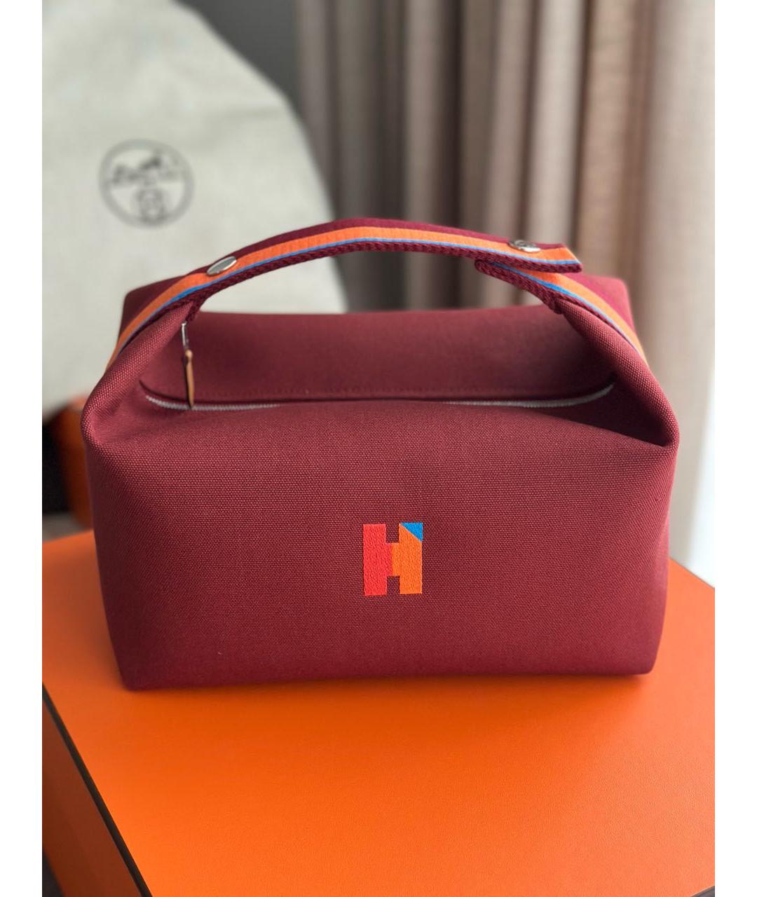HERMES Бордовая хлопковая косметичка, фото 2