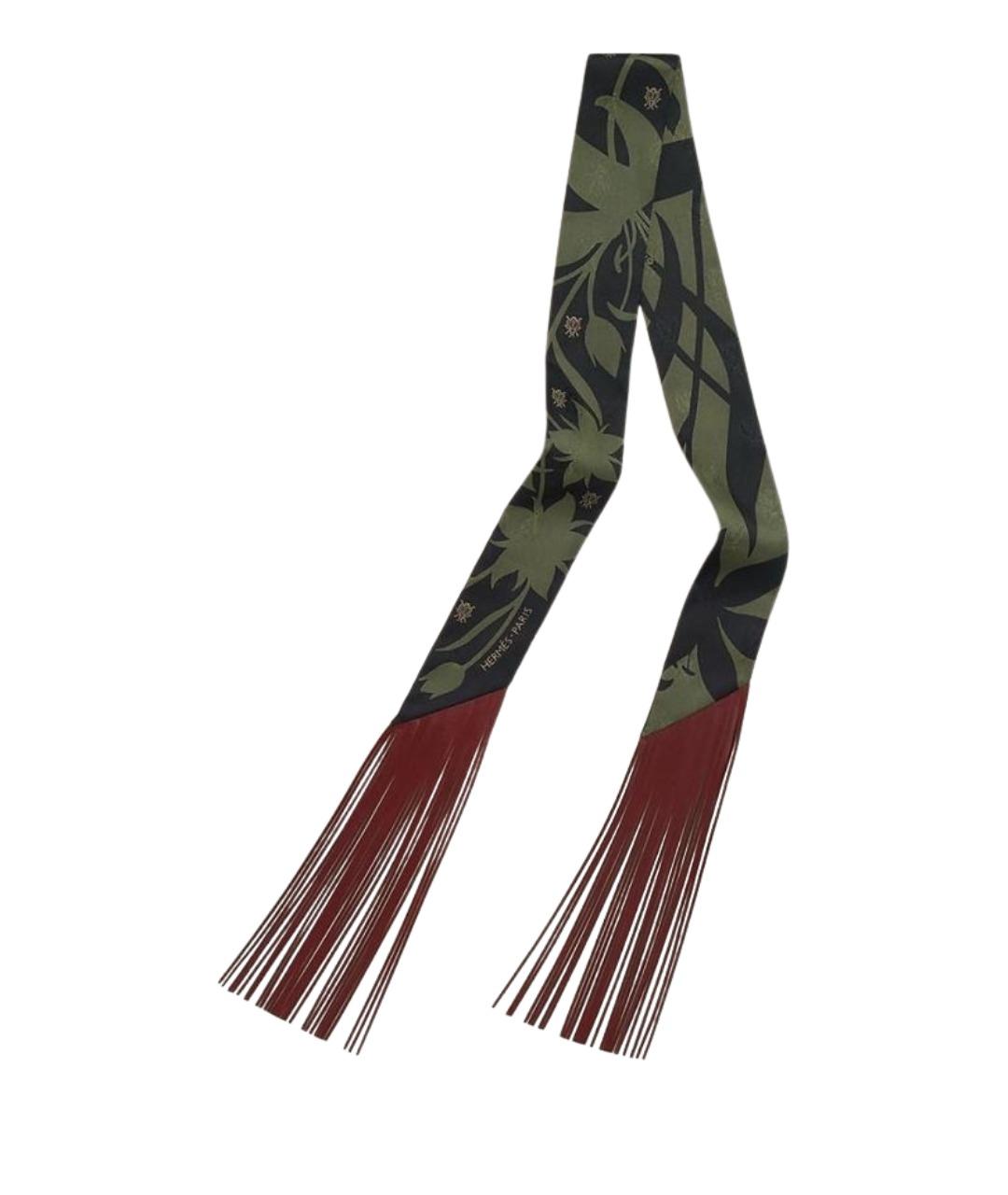 HERMES Хаки шелковый платок, фото 1