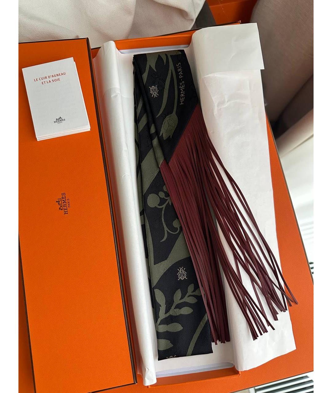 HERMES Хаки шелковый платок, фото 2