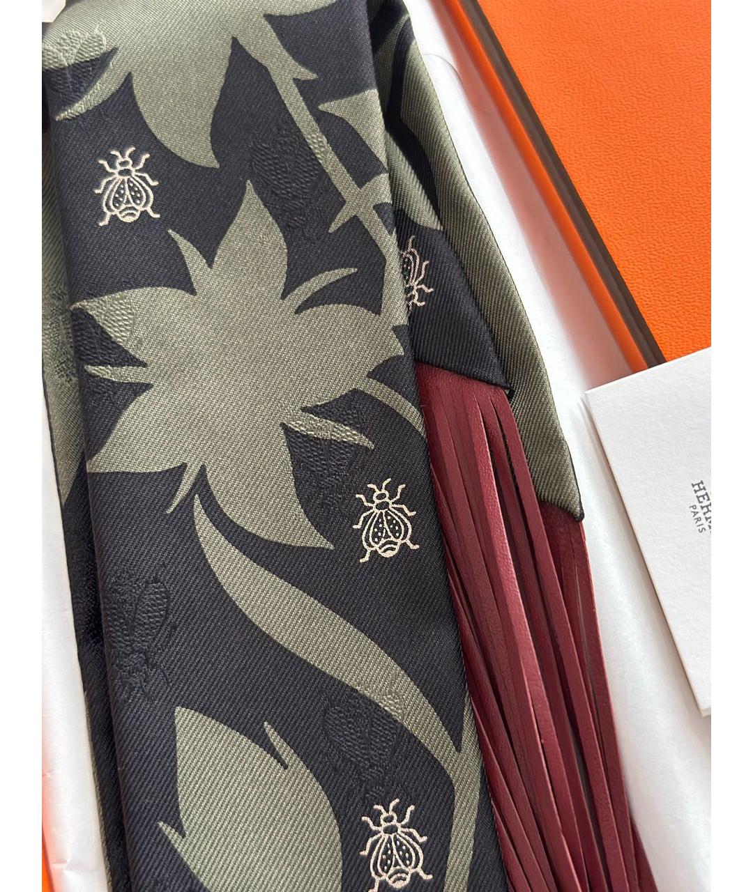 HERMES Хаки шелковый платок, фото 4