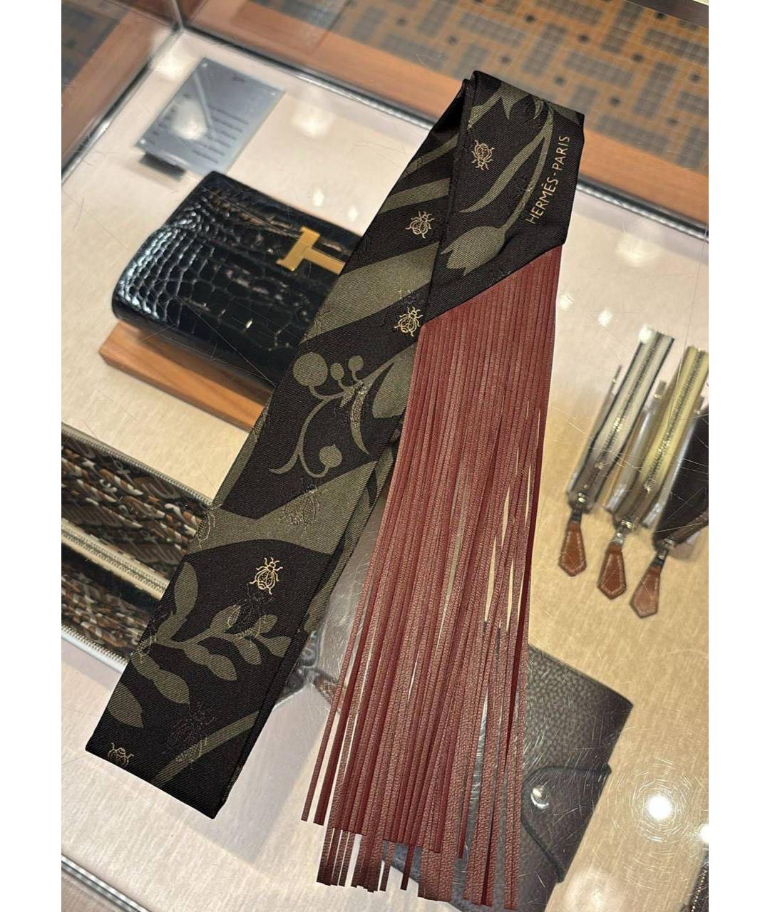 HERMES Хаки шелковый платок, фото 3
