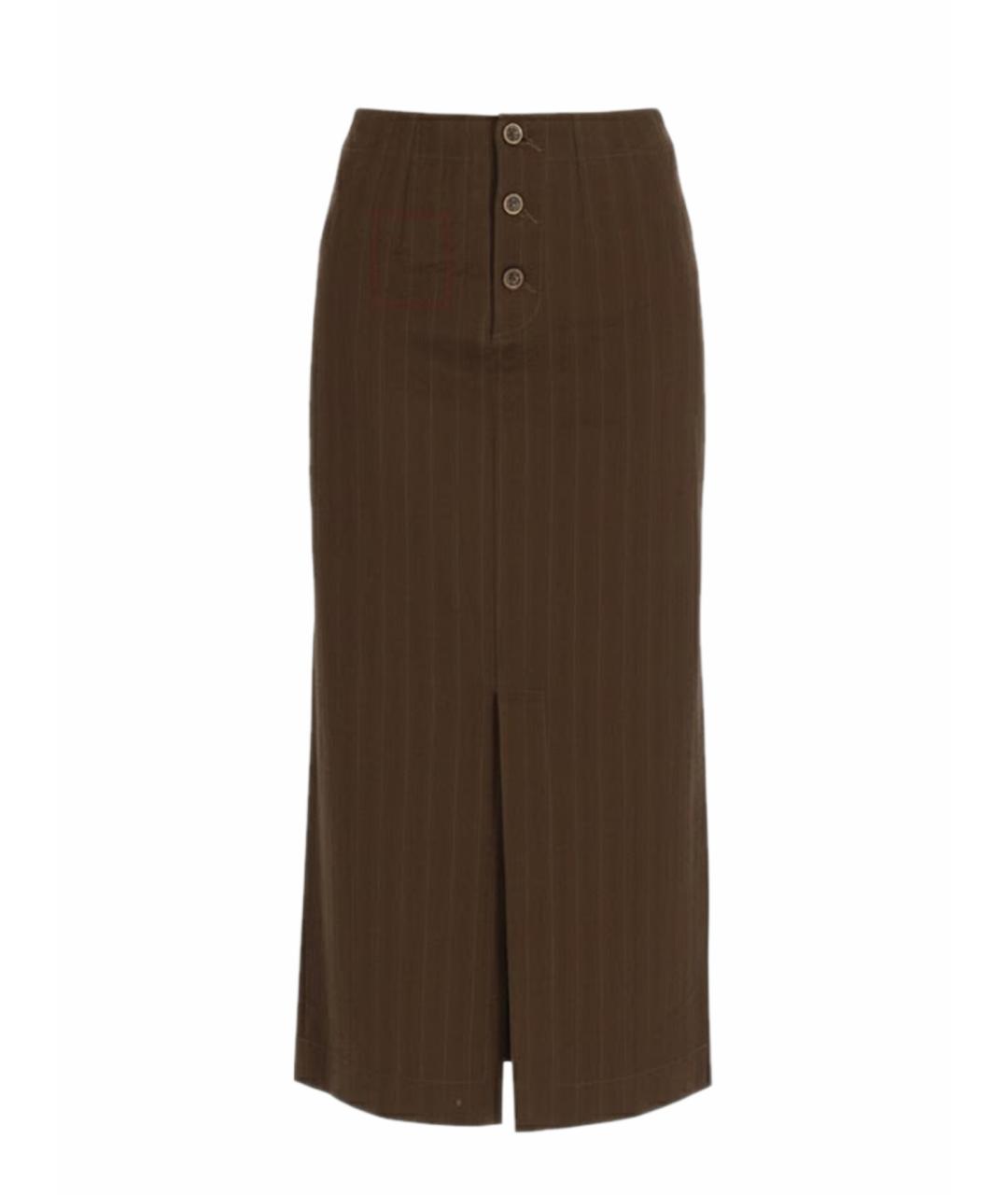UMA WANG Коричневая шерстяная юбка миди, фото 1