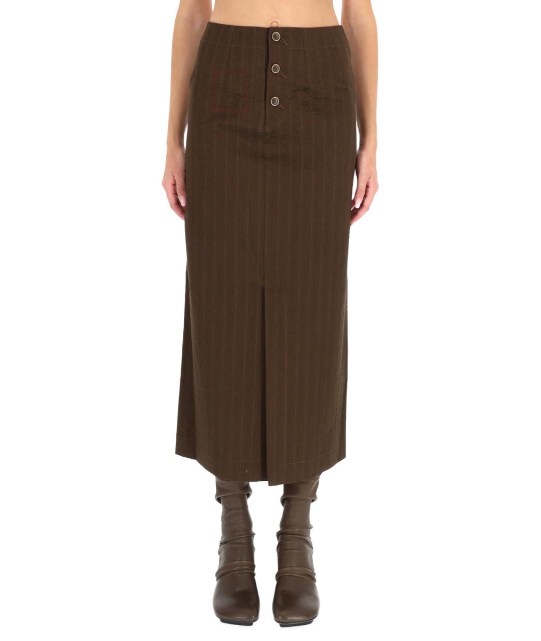 UMA WANG Коричневая шерстяная юбка миди, фото 5