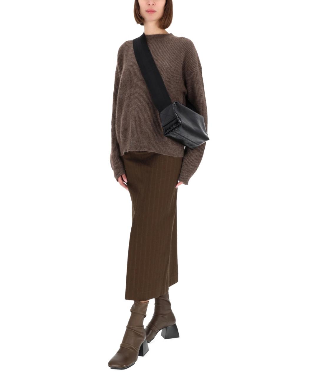 UMA WANG Коричневая шерстяная юбка миди, фото 2