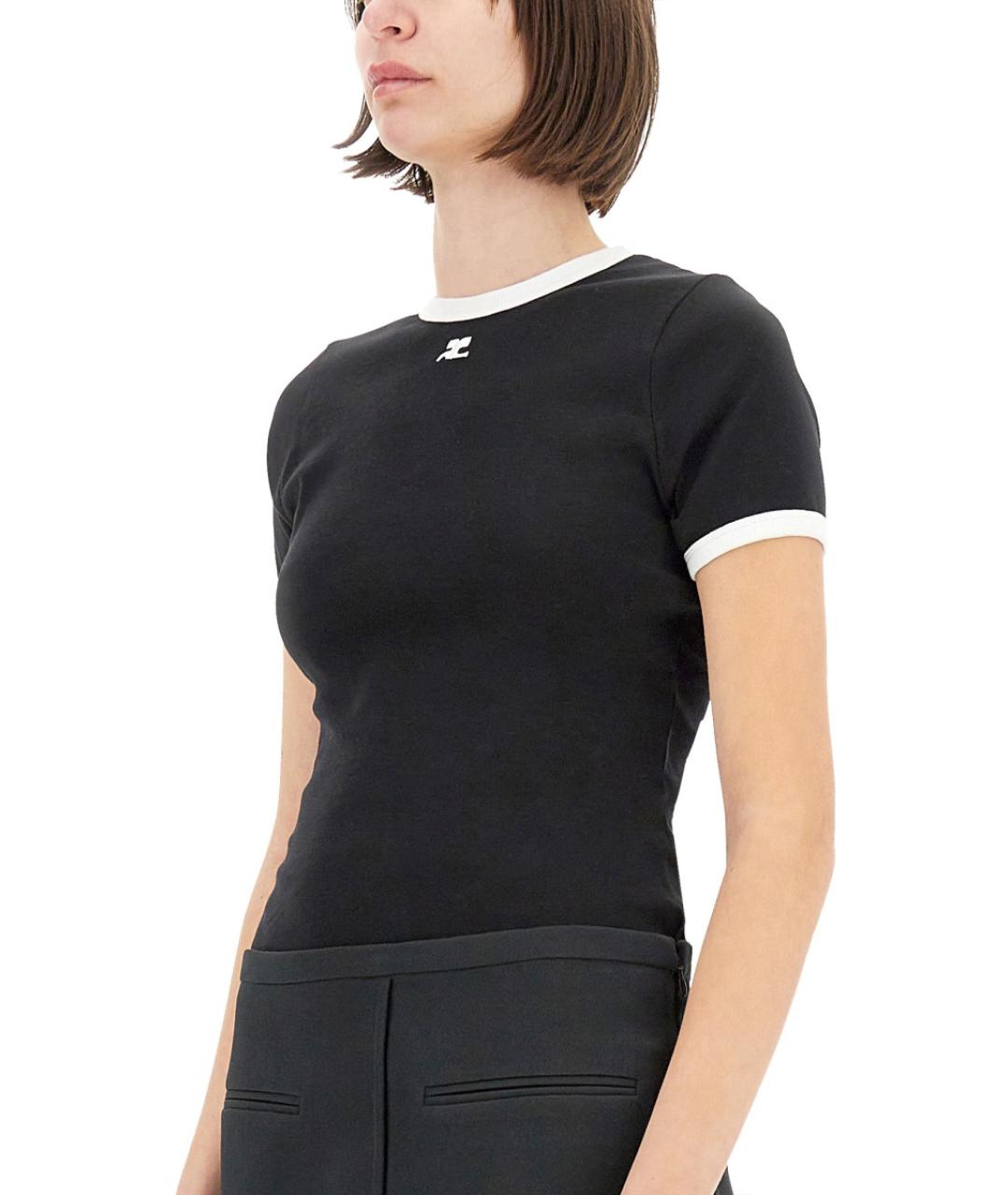 COURREGES Черная хлопковая футболка, фото 4