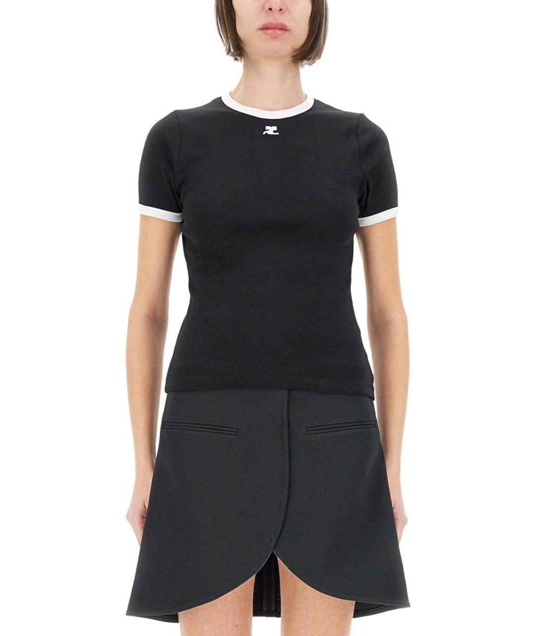 COURREGES Черная хлопковая футболка, фото 5