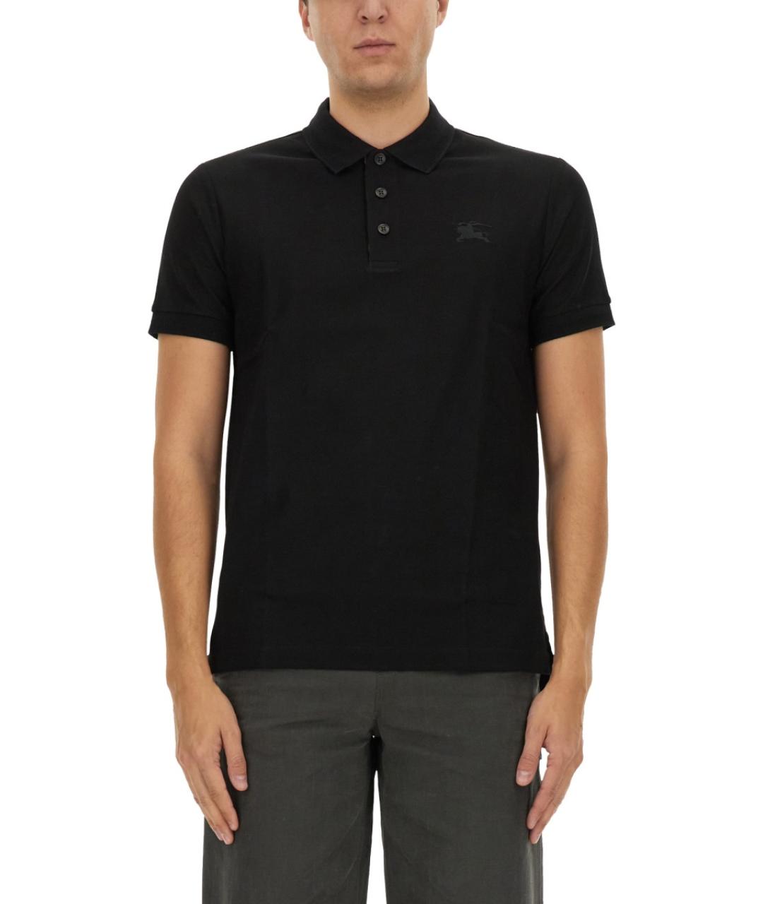 BURBERRY Черное хлопковое поло с коротким рукавом, фото 2