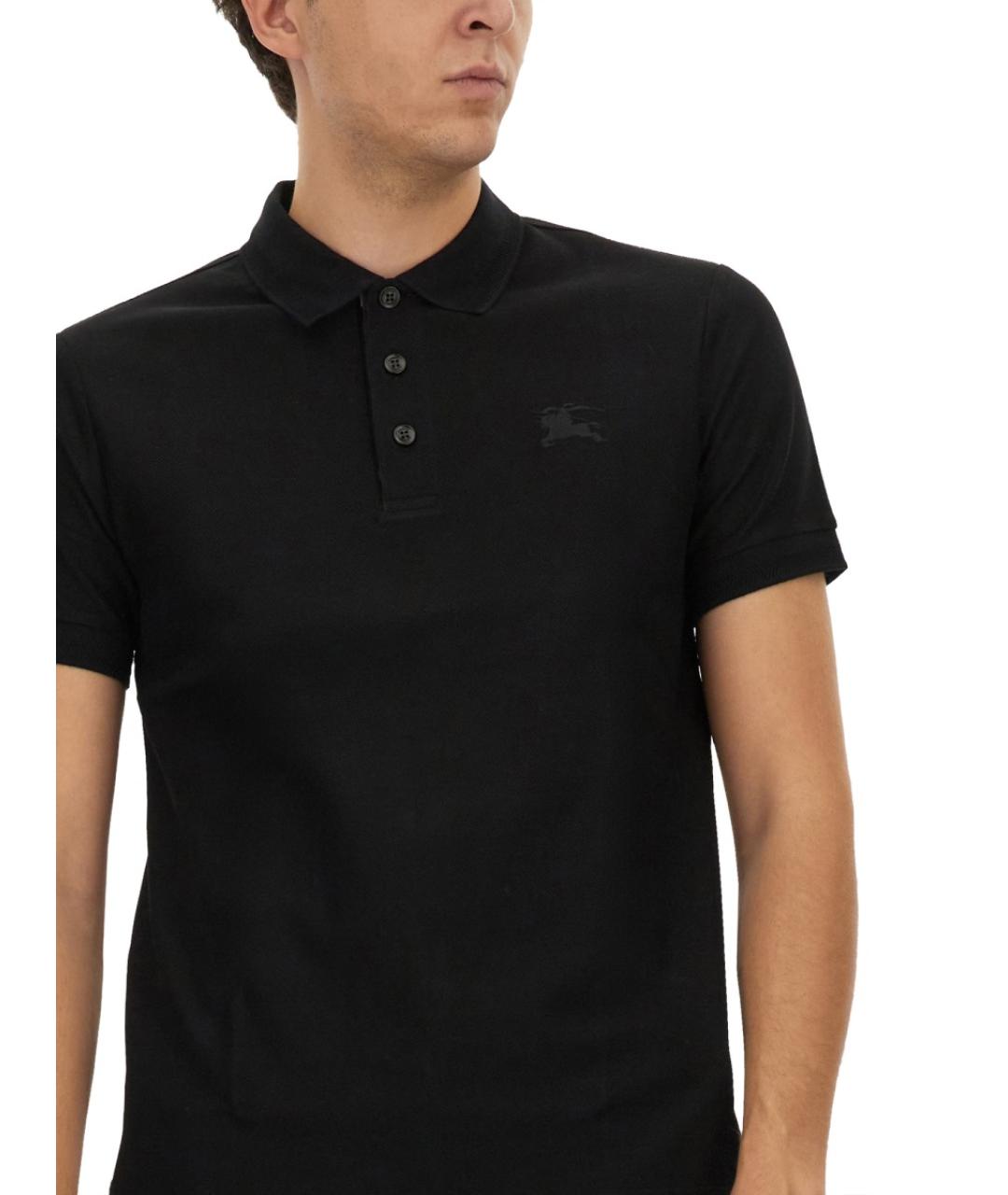 BURBERRY Черное хлопковое поло с коротким рукавом, фото 5