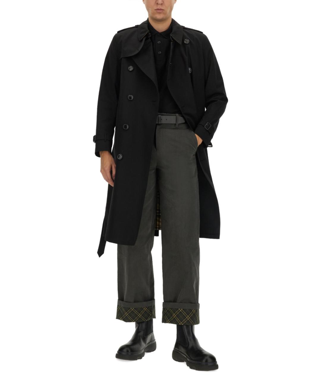 BURBERRY Черное хлопковое поло с коротким рукавом, фото 3