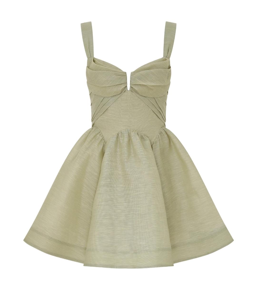 ZIMMERMANN Зеленые льняное коктейльное платье, фото 1