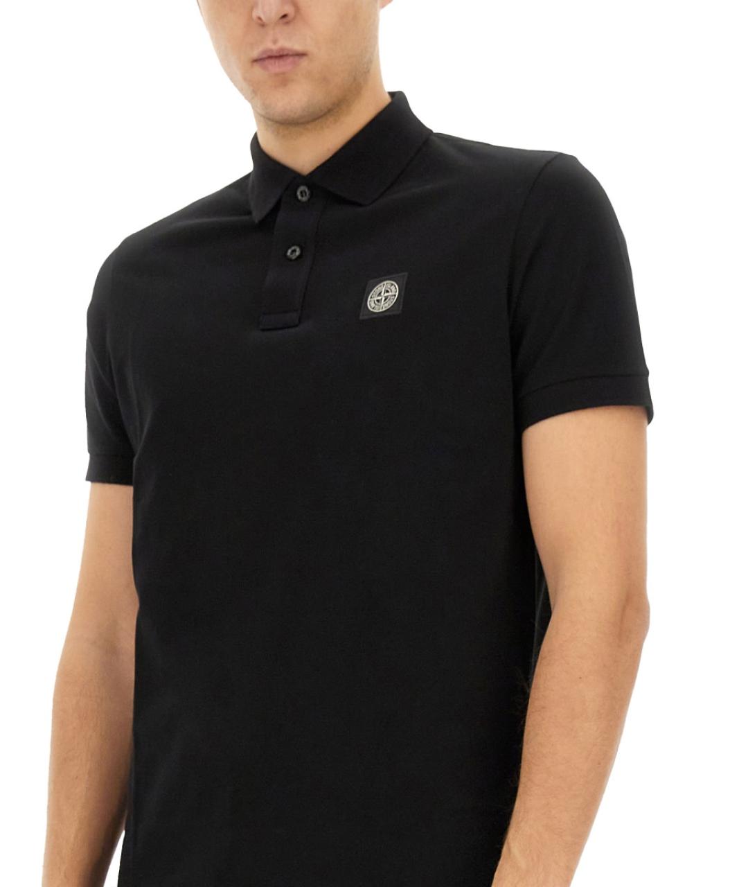 STONE ISLAND Черное хлопковое поло с коротким рукавом, фото 4
