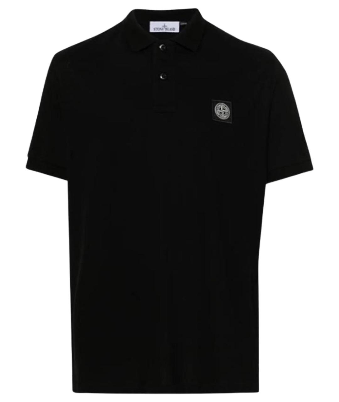 STONE ISLAND Черное хлопковое поло с коротким рукавом, фото 1