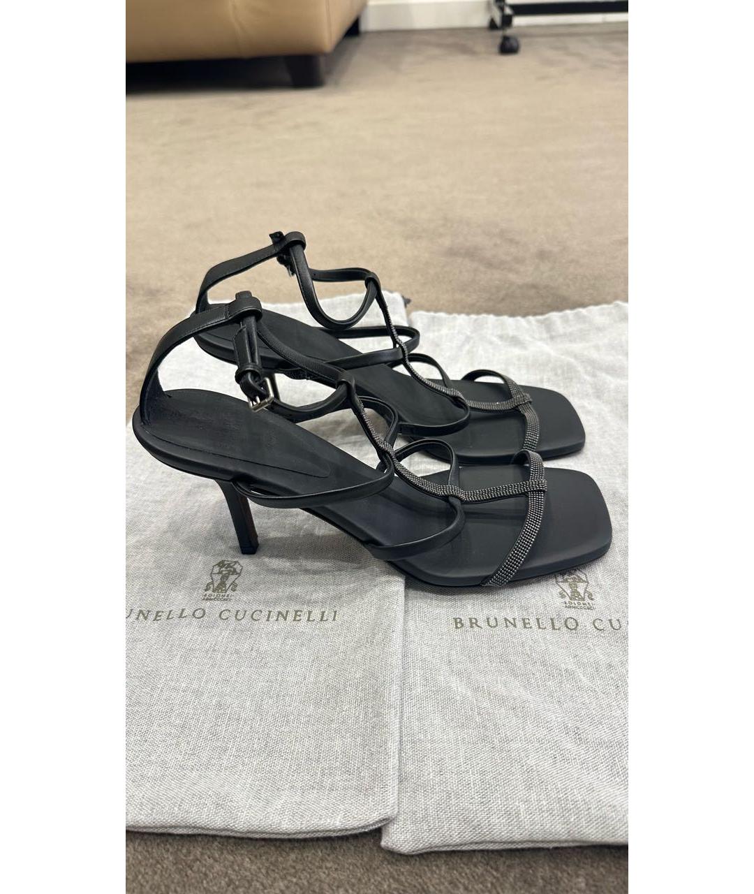 BRUNELLO CUCINELLI Черные кожаные босоножки, фото 4