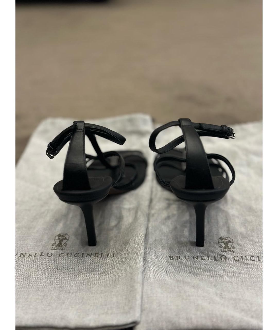 BRUNELLO CUCINELLI Черные кожаные босоножки, фото 3