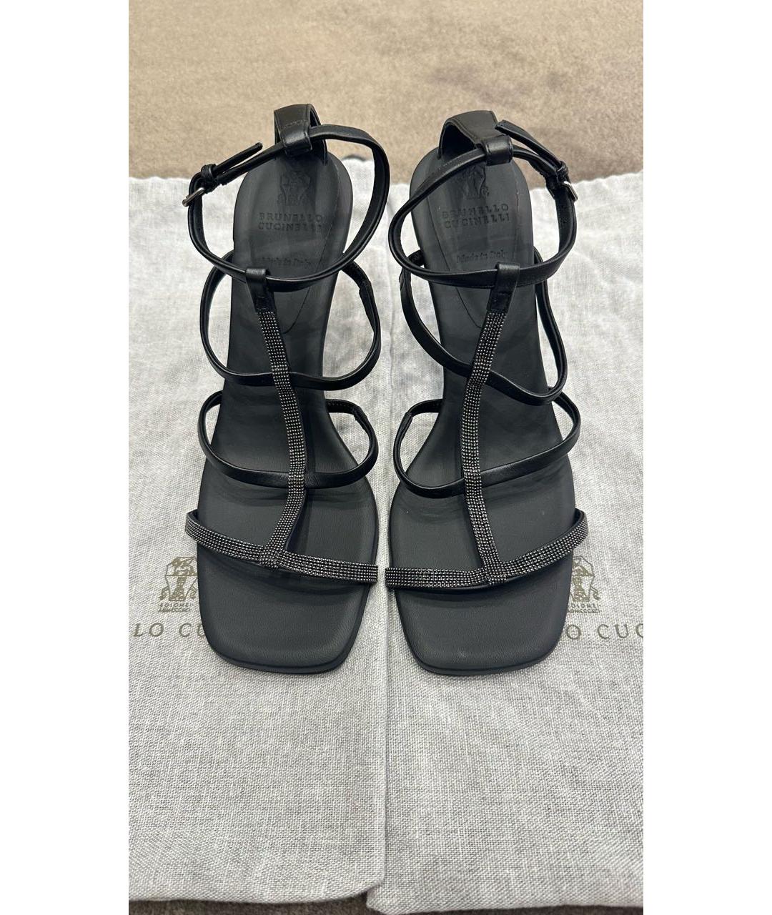 BRUNELLO CUCINELLI Черные кожаные босоножки, фото 2