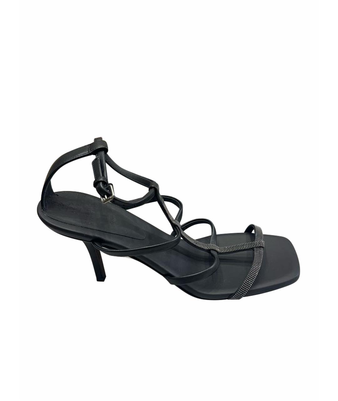 BRUNELLO CUCINELLI Черные кожаные босоножки, фото 1