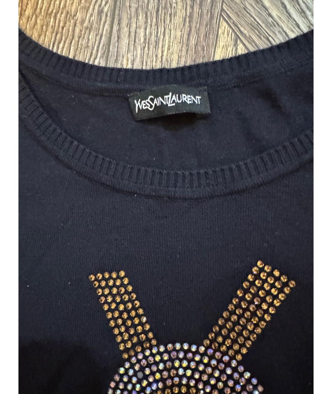 SAINT LAURENT Темно-синий хлопко-эластановый джемпер / свитер, фото 3