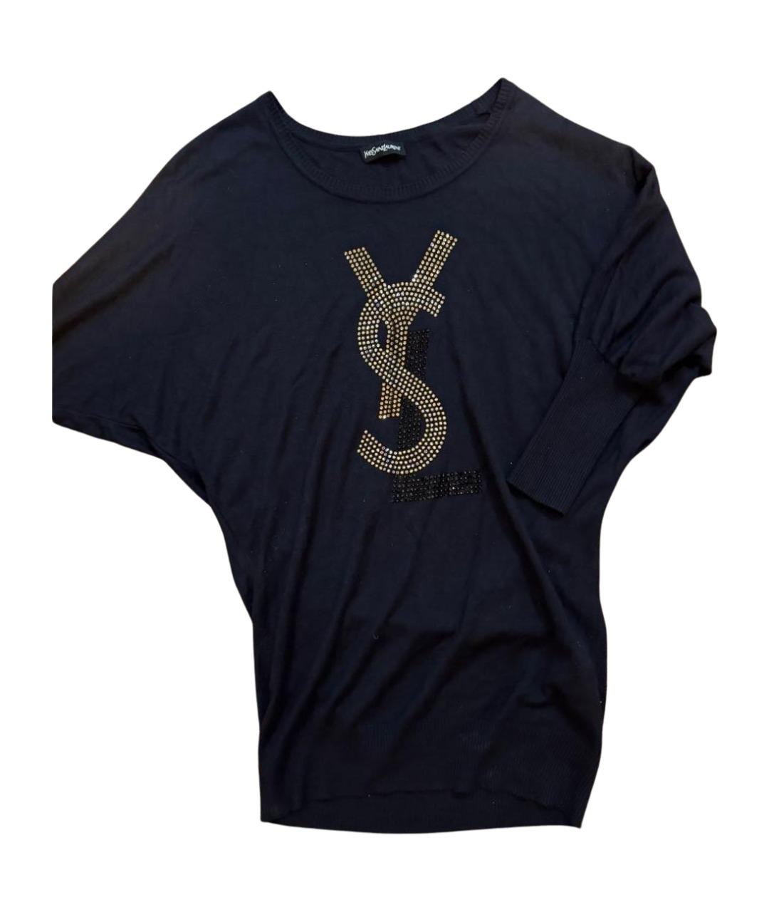 SAINT LAURENT Темно-синий хлопко-эластановый джемпер / свитер, фото 1