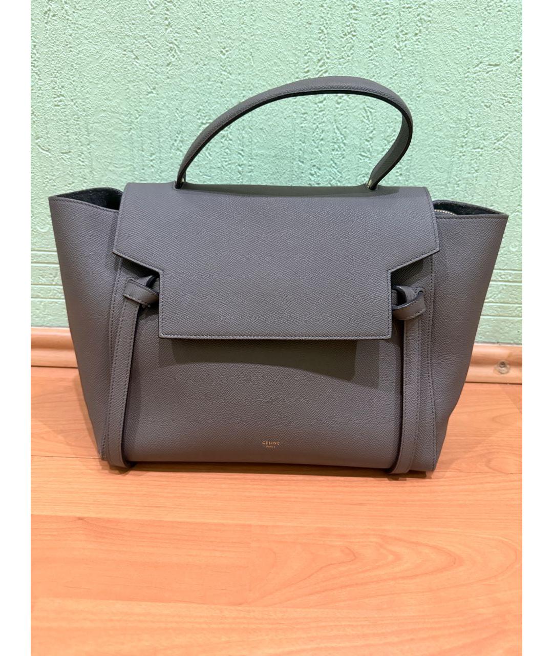 CELINE Антрацитовая кожаная сумка тоут, фото 8