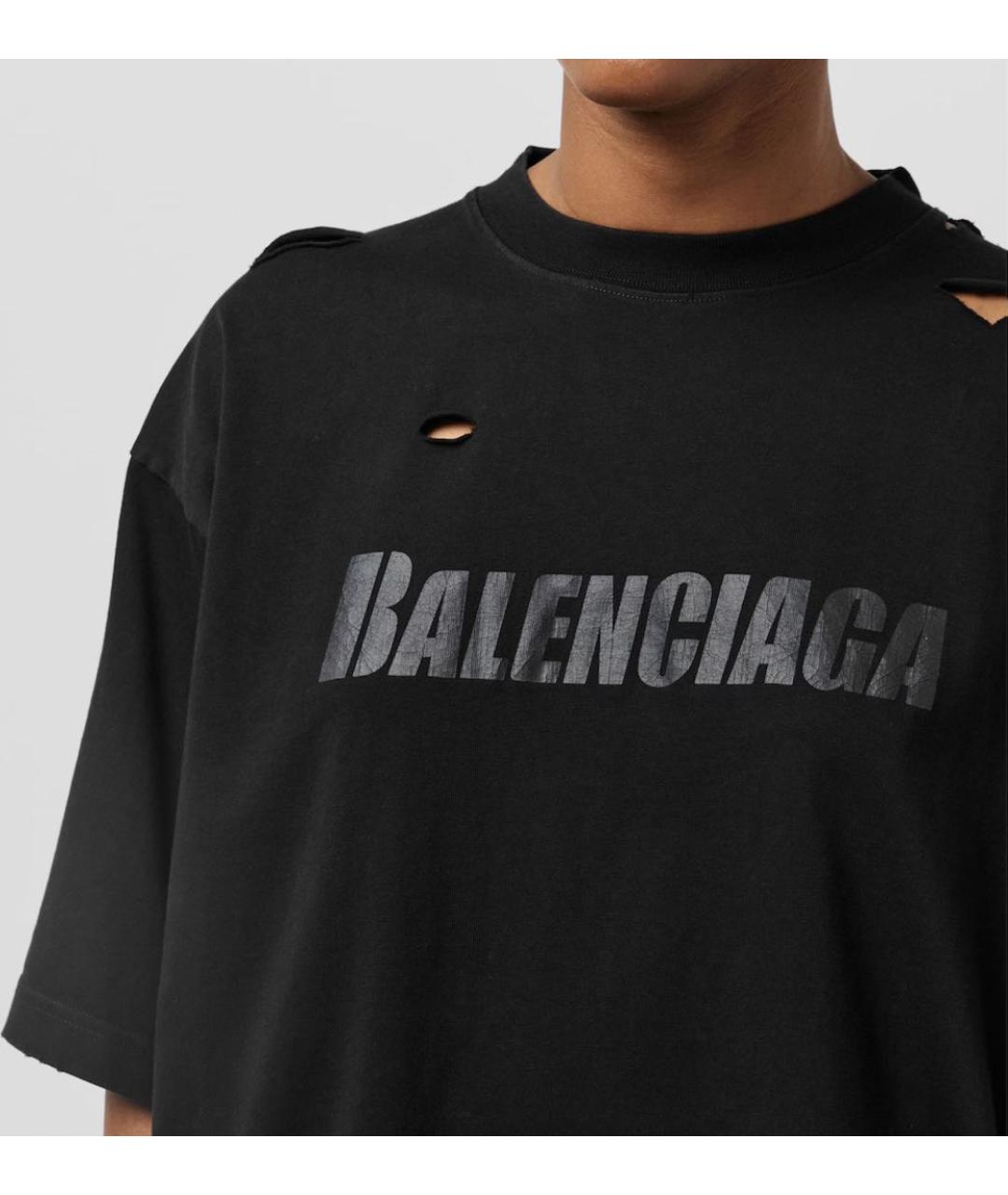 BALENCIAGA Черная хлопковая футболка, фото 4