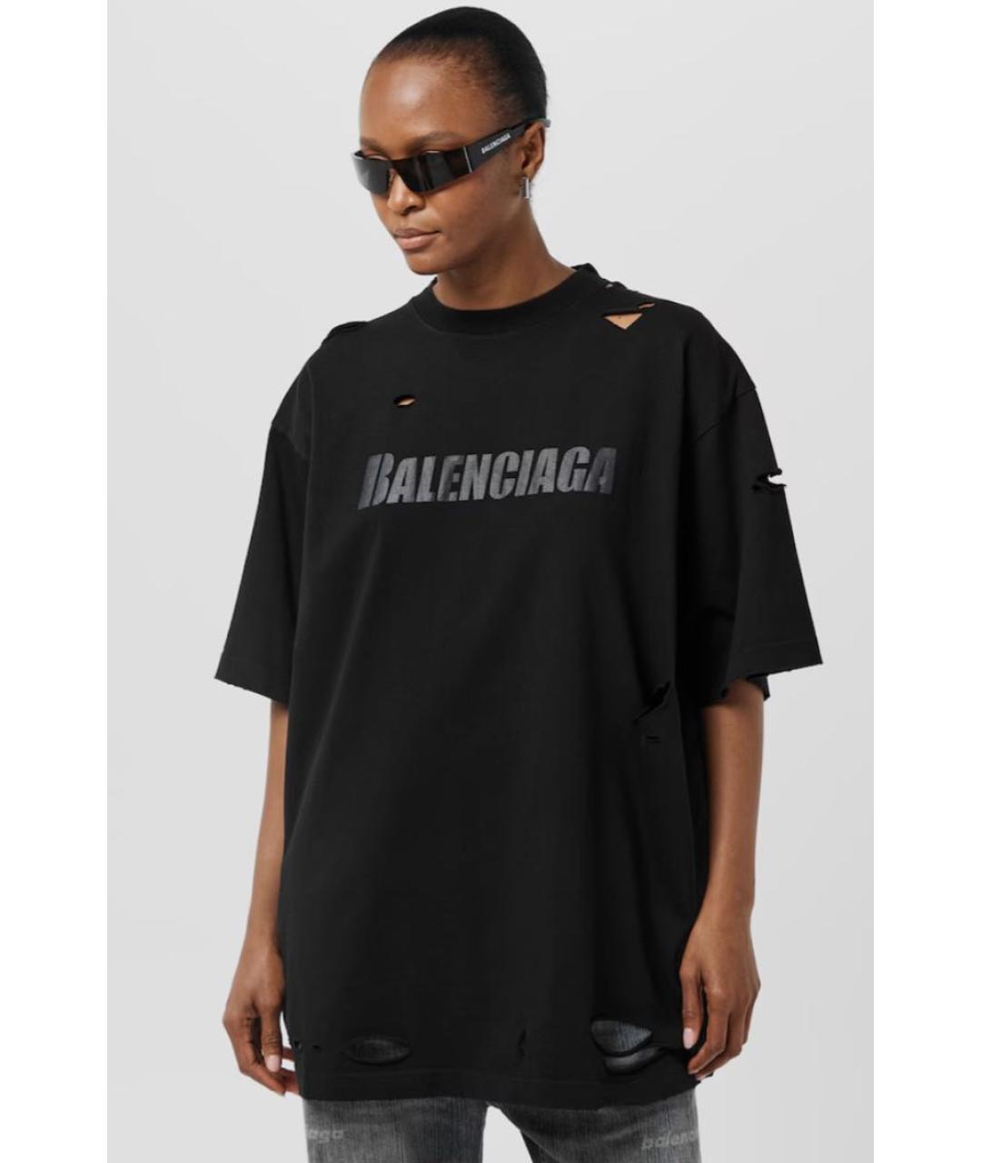 BALENCIAGA Черная хлопковая футболка, фото 5