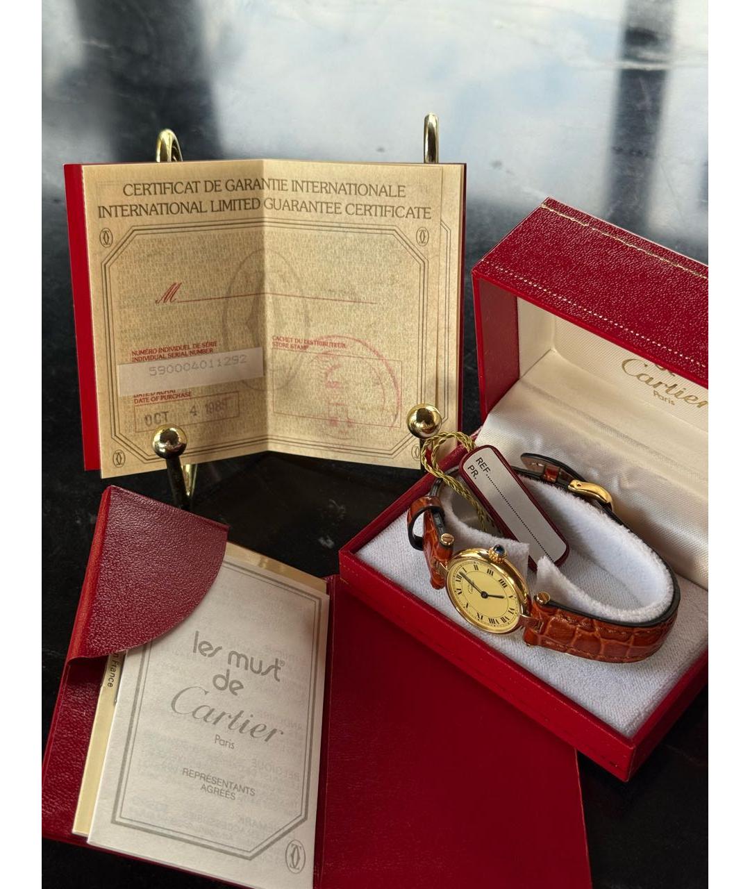 CARTIER Коричневые позолоченные часы, фото 4