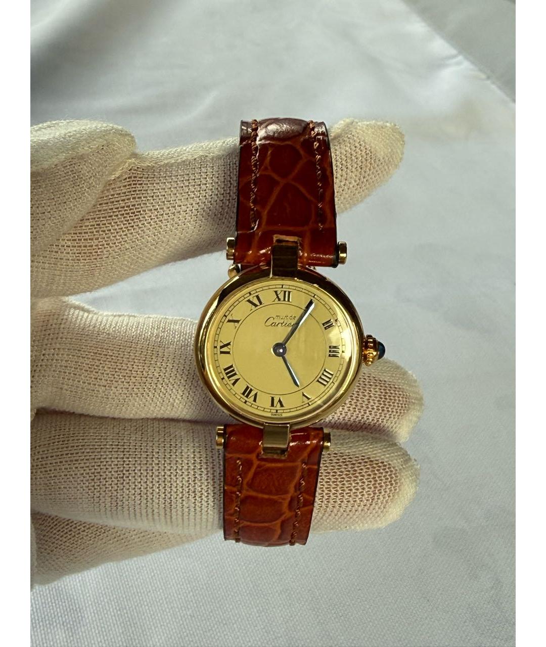 CARTIER Коричневые позолоченные часы, фото 5