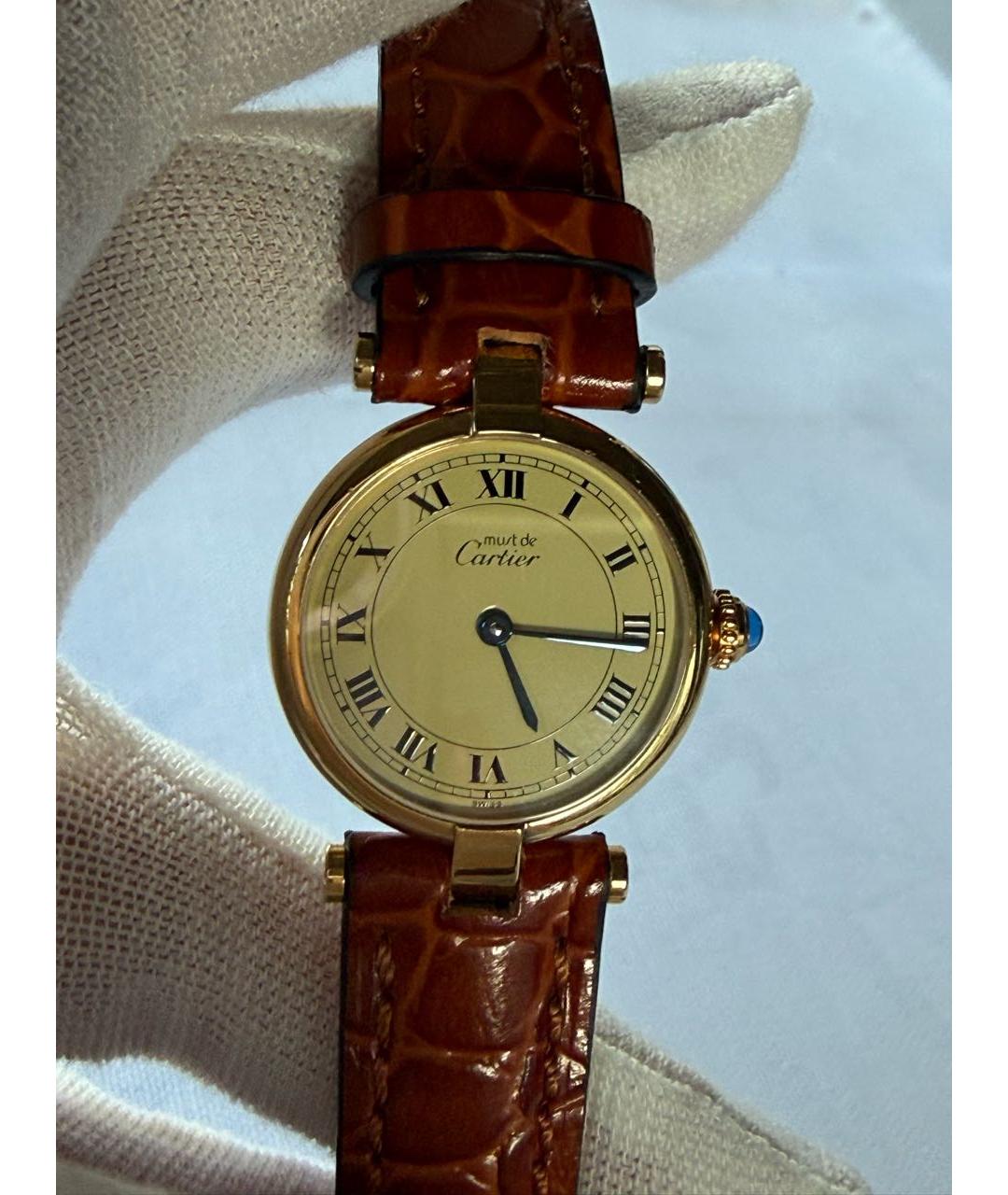 CARTIER Коричневые позолоченные часы, фото 6