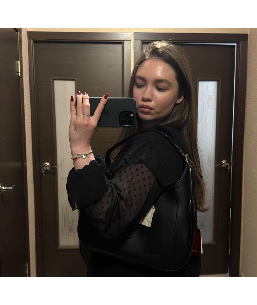 GUCCI Черная кожаная сумка с короткими ручками, фото 6