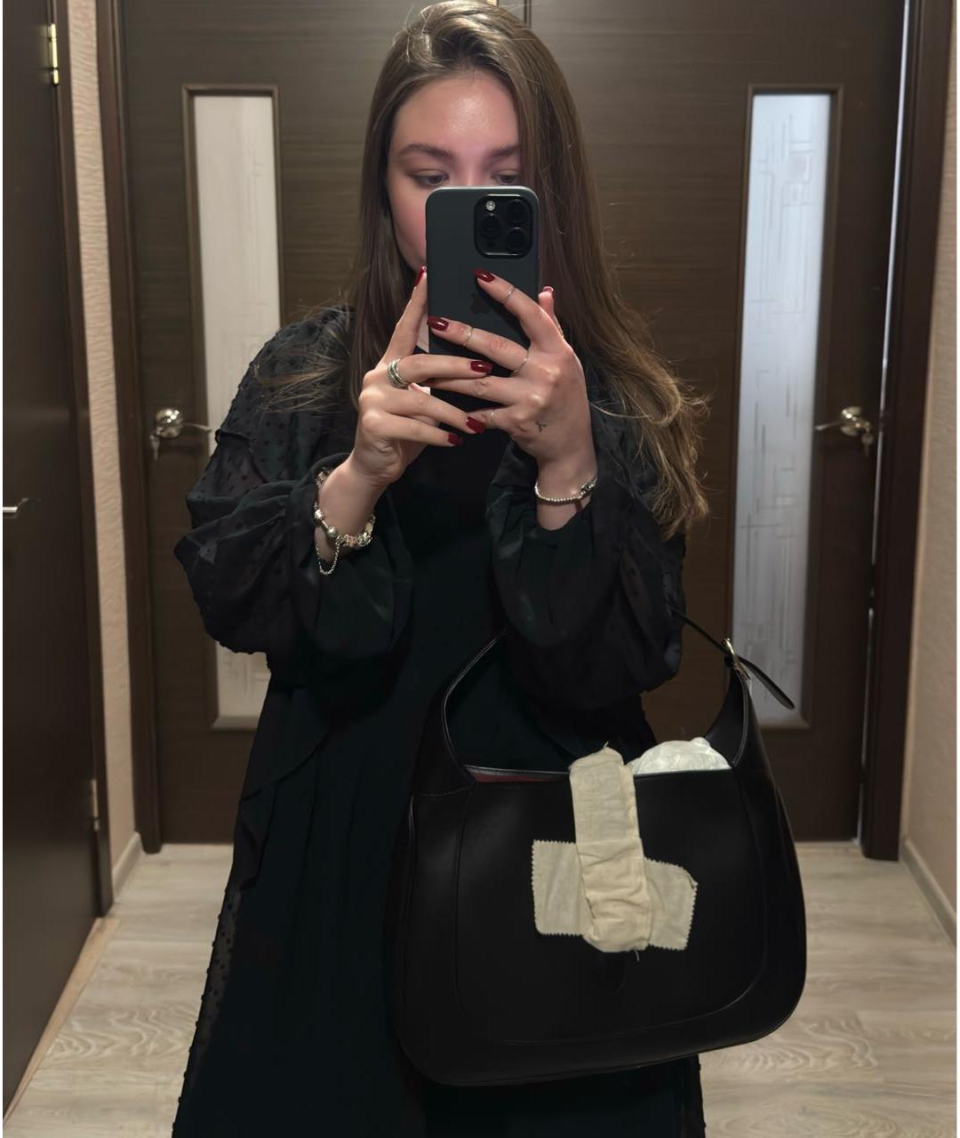 GUCCI Черная кожаная сумка с короткими ручками, фото 5