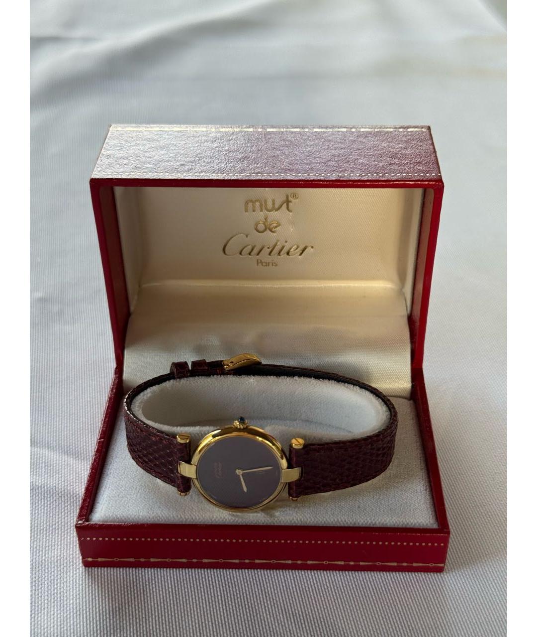 CARTIER Бордовые позолоченные часы, фото 5