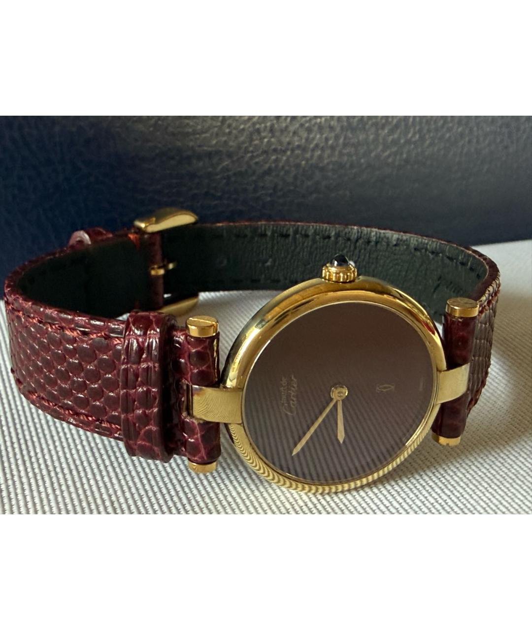 CARTIER Бордовые позолоченные часы, фото 3