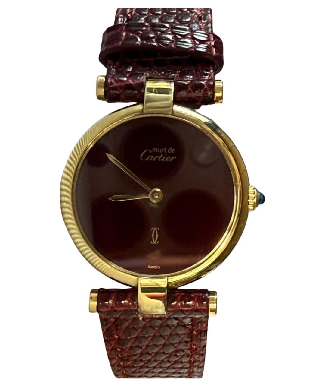 CARTIER Бордовые позолоченные часы, фото 1
