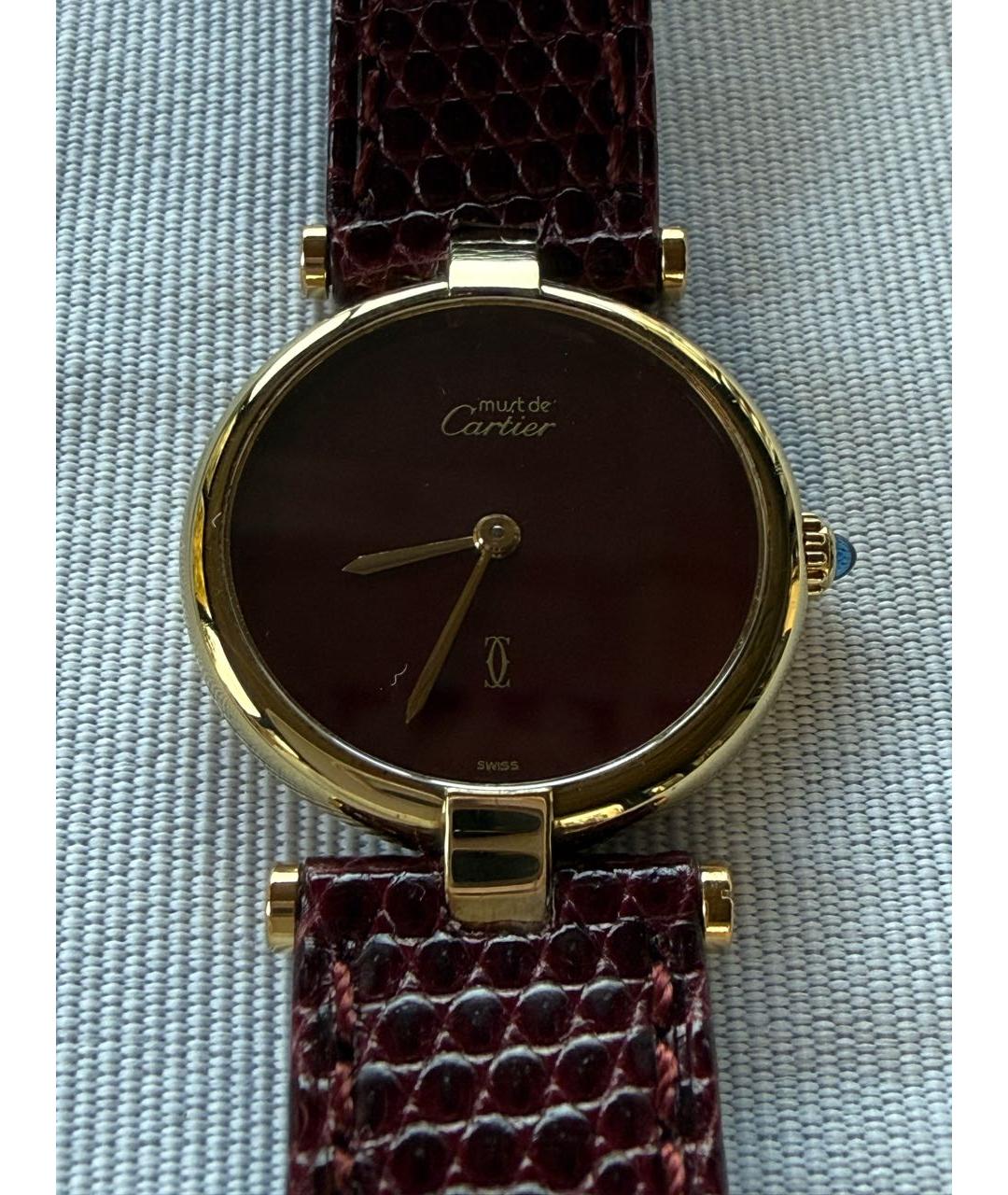 CARTIER Бордовые позолоченные часы, фото 6