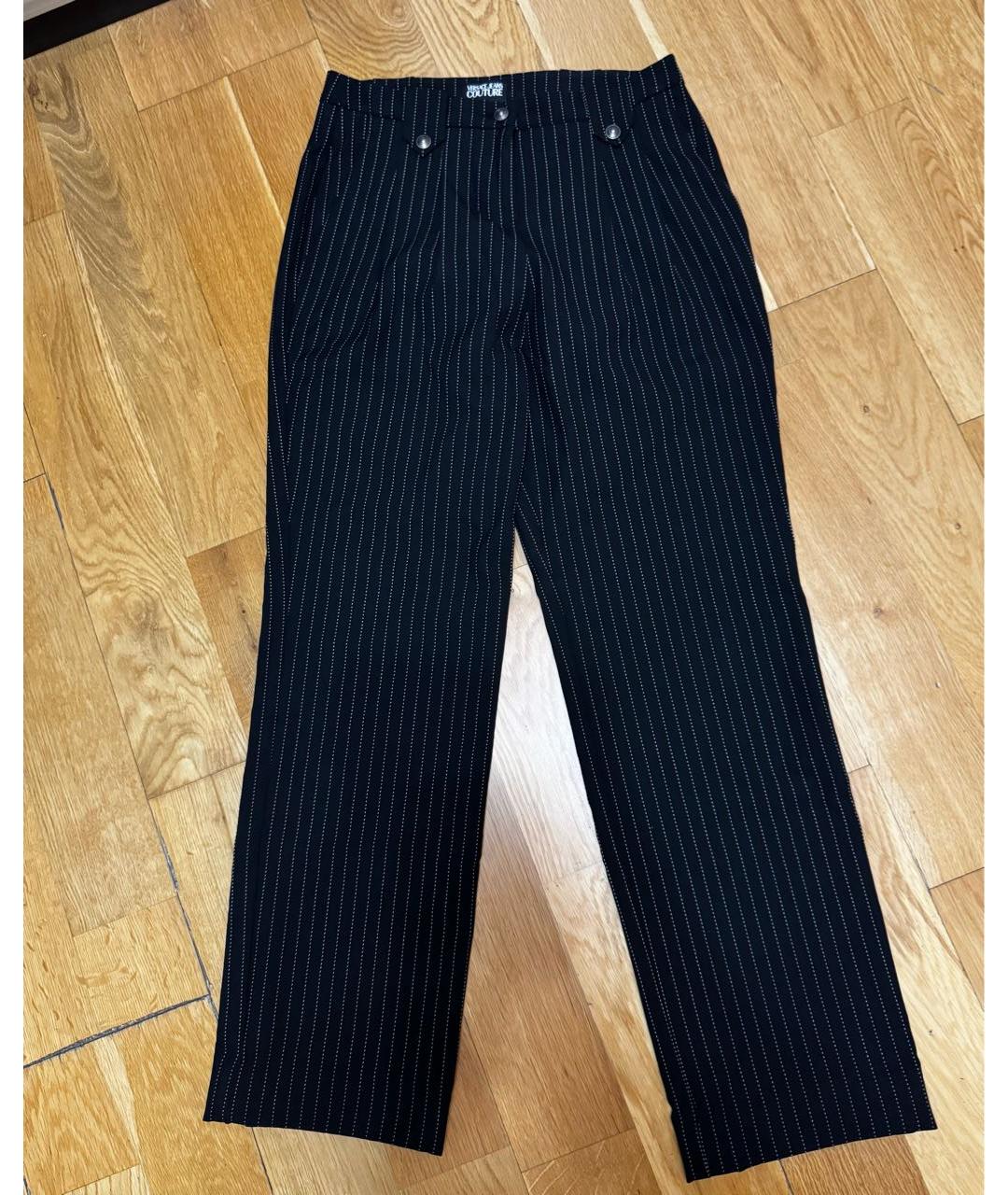 VERSACE JEANS COUTURE Черные полиэстеровые прямые брюки, фото 9