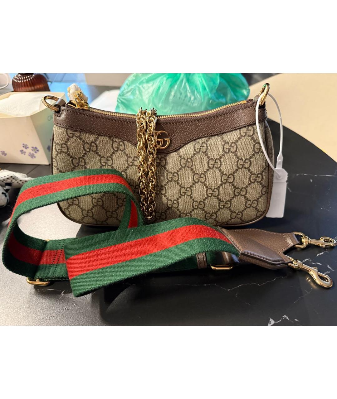 GUCCI Коричневая кожаная сумка через плечо, фото 4