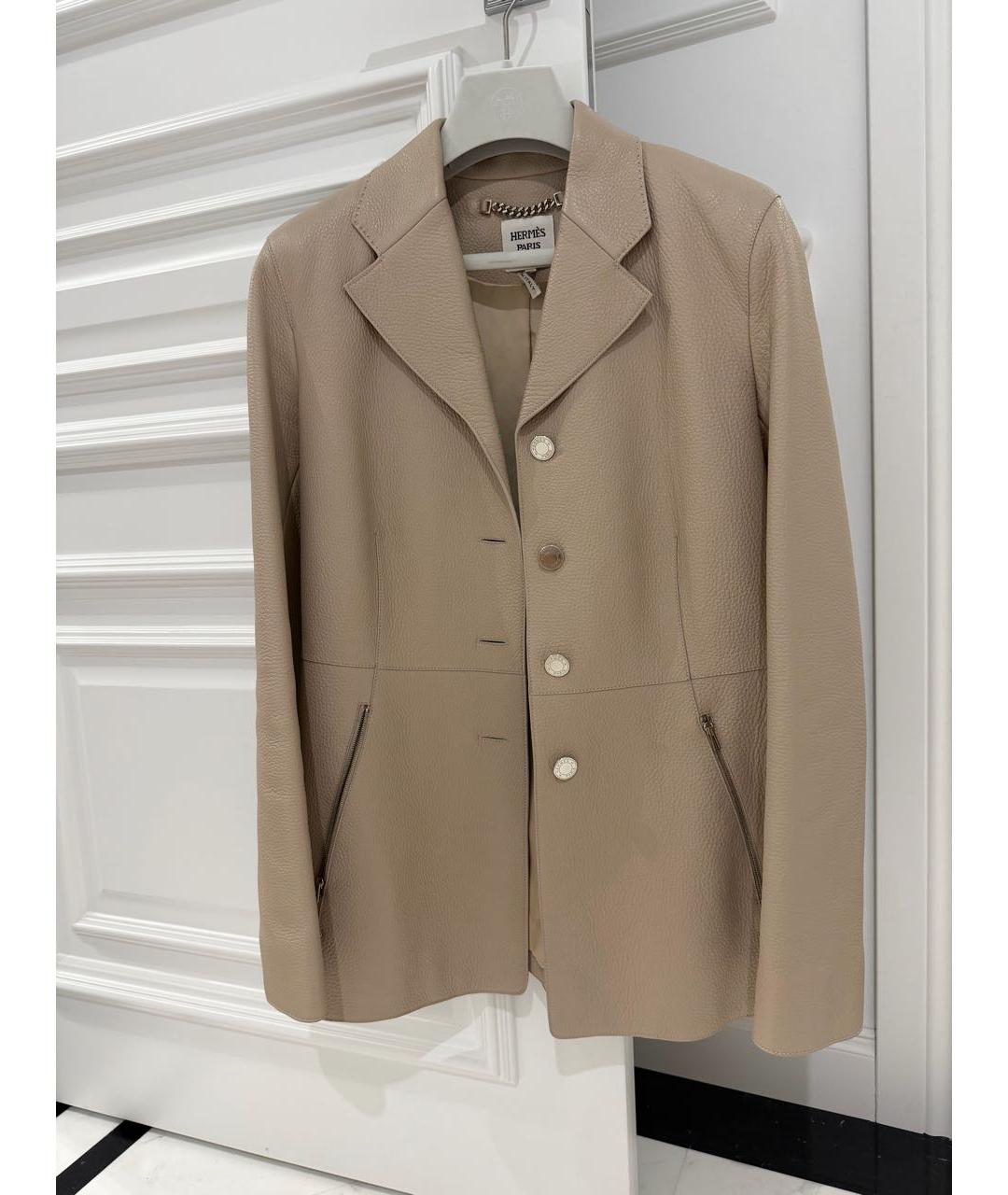 HERMES Бежевая кожаная куртка, фото 7
