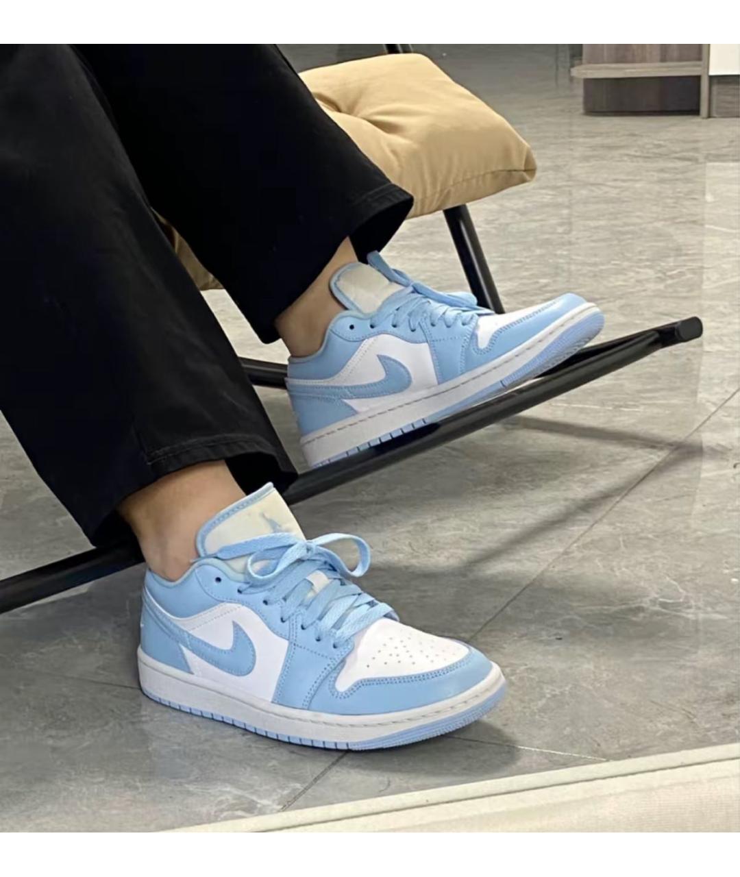 JORDAN Голубые кожаные кроссовки, фото 4