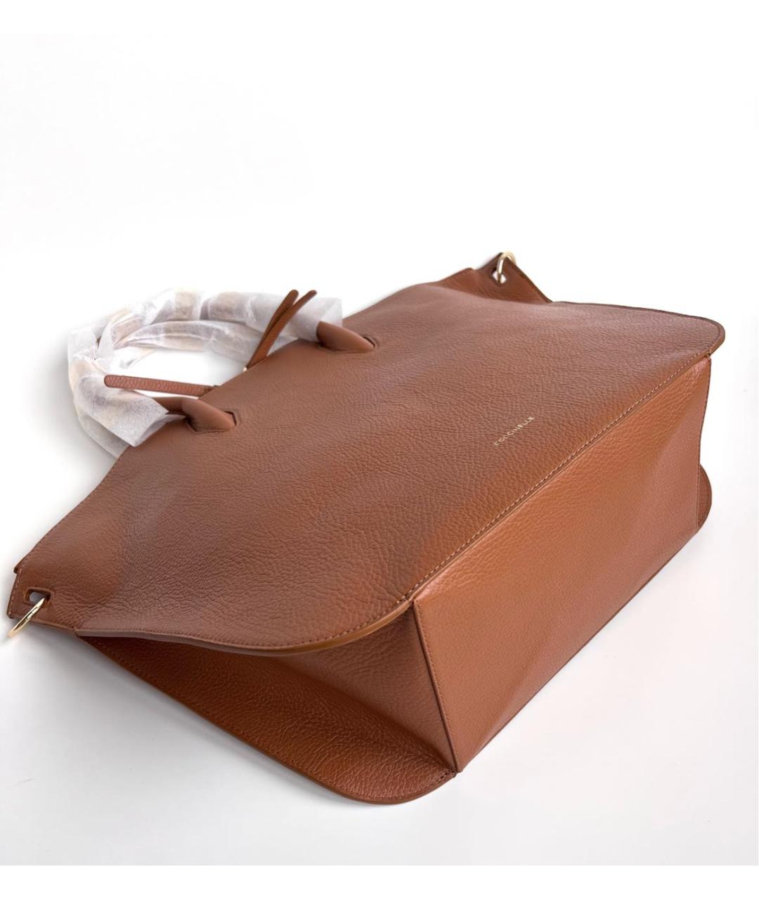 COCCINELLE Коричневая кожаная сумка с короткими ручками, фото 5