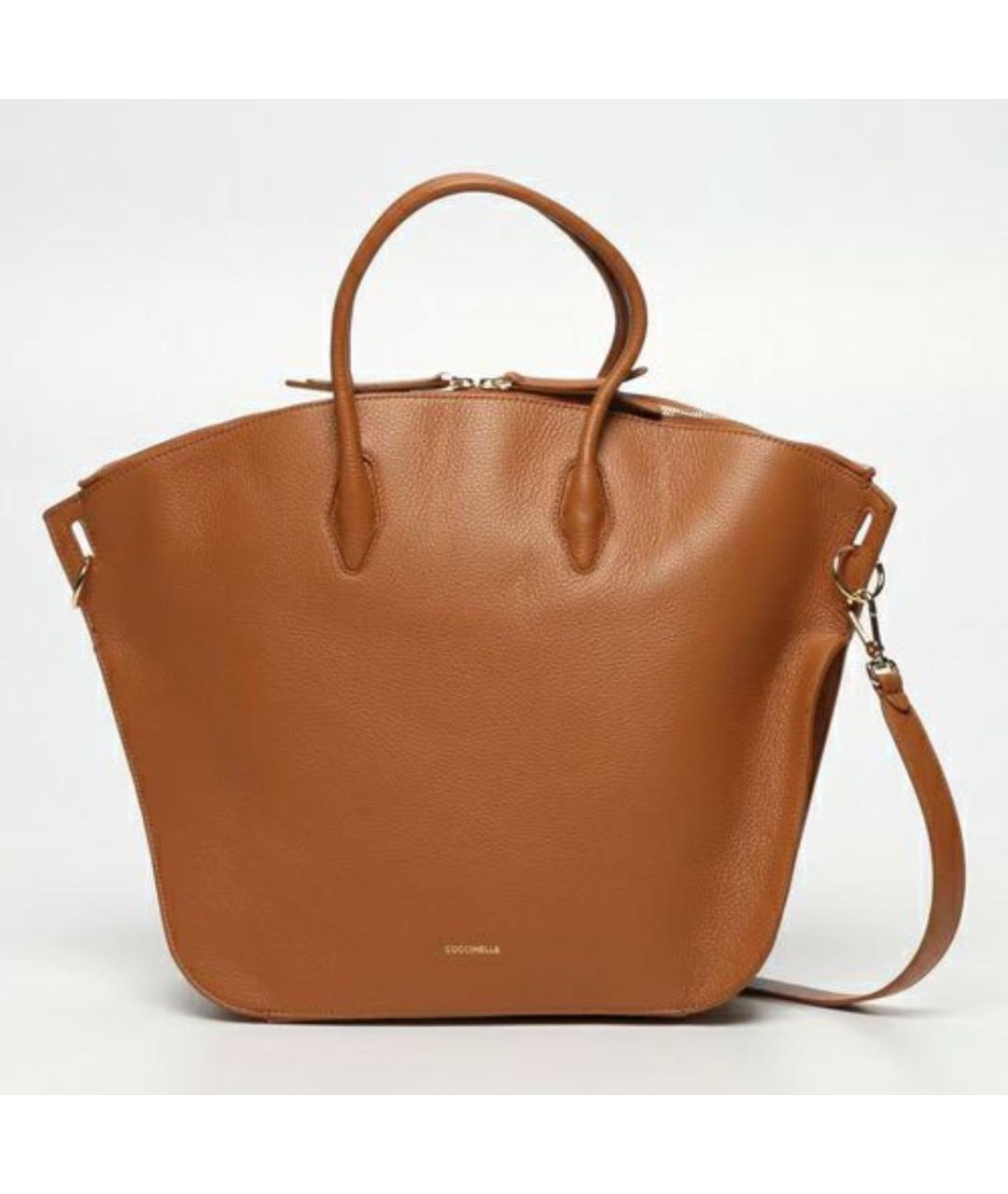 COCCINELLE Коричневая кожаная сумка с короткими ручками, фото 9